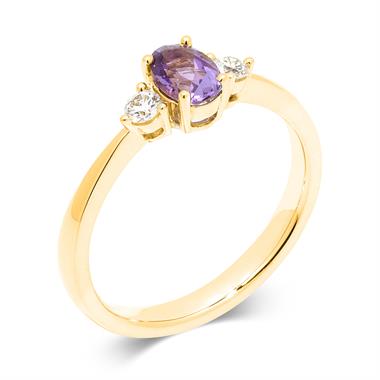18ct Yellow Gold Amethyst and Diamond Three Stone Dress Ring thumbnail