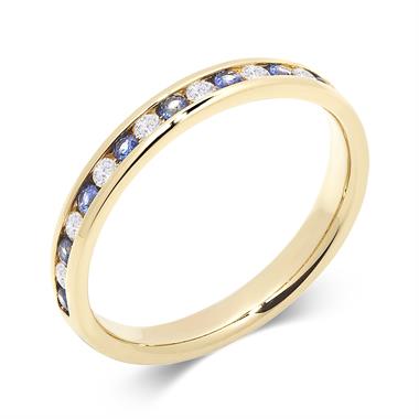18ct Yellow Gold Sapphire and Diamond Half Eternity Ring thumbnail 