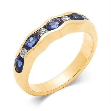 18ct Yellow Gold Oval Sapphire and Diamond Half Eternity Ring thumbnail