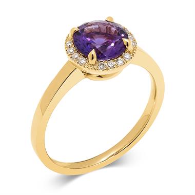 Camellia 18ct Yellow Gold Amethyst and Diamond Ring thumbnail