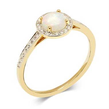 18ct Yellow Gold Opal and Diamond Round Cluster Dress Ring thumbnail 