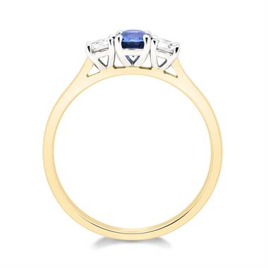18ct Yellow Gold Oval Sapphire and Diamond Three Stone Engagement Ring thumbnail