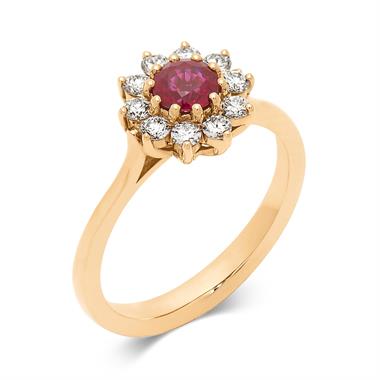 18ct Yellow Gold Ruby and Diamond Flower Cluster Ring thumbnail