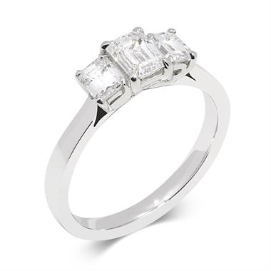 Platinum Emerald Cut Diamond Three Stone Engagement Ring 1.20ct thumbnail 