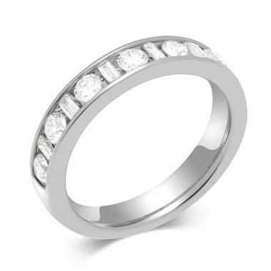Platinum Alternating Baguette Cut Diamond Half Eternity Ring 0.75ct thumbnail 