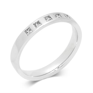 Platinum Princess Cut Diamond Set Wedding Ring 0.10ct thumbnail 