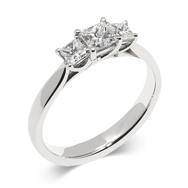 Platinum Princess Cut Diamond Three Stone Engagement Ring 0.70ct thumbnail