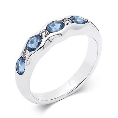 18ct White Gold Oval Sapphire and Diamond Half Eternity Ring thumbnail