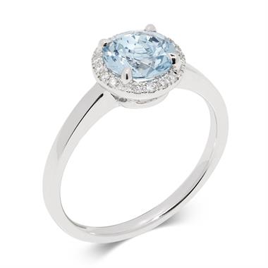 Camellia 18ct White Gold Blue Topaz and Diamond Halo Dress Ring  thumbnail 