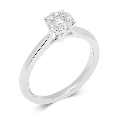 18ct White Gold Illusion Detail Diamond Cluster Engagement Ring 0.15ct thumbnail 
