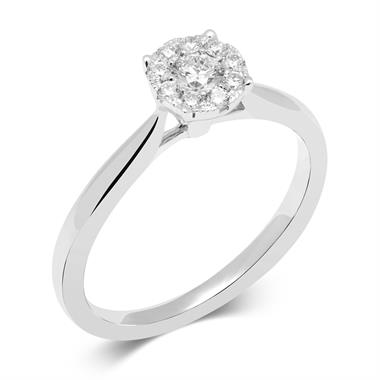 18ct White Gold Illusion Detail Diamond Cluster Engagement Ring 0.35ct thumbnail 