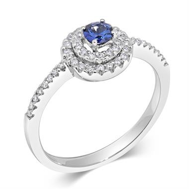 18ct White Gold Sapphire and Diamond Double Halo Ring thumbnail