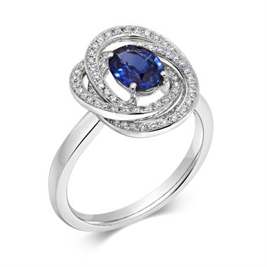 18ct White Gold Sapphire and Diamond Knot Halo Ring thumbnail
