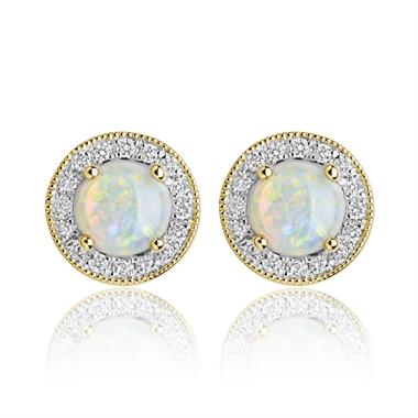 18ct Yellow Gold Opal and Diamond Cluster Stud Earrings  thumbnail 