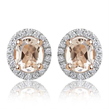 18ct Rose Gold Morganite and Diamond Halo Stud Earrings thumbnail 