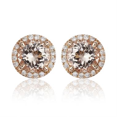 Camellia 18ct Rose Gold Morganite and Diamond Stud Earrings thumbnail 