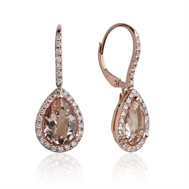 Ortensia 18ct Rose Gold Morganite and Diamond Drop Earrings thumbnail 