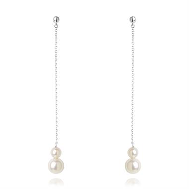 18ct White Gold Classic Cultured Double Pearl Drop Earrings thumbnail