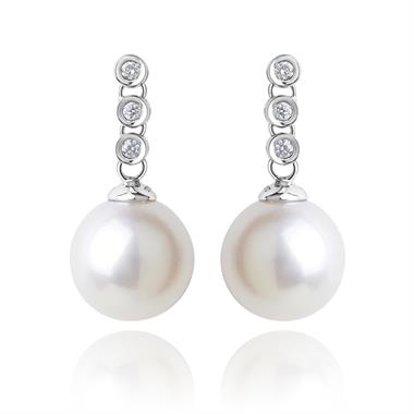 18ct White Gold Enchanting Pearl and Diamond Drop Earrings thumbnail