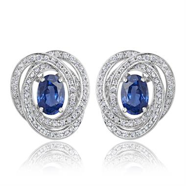 18ct White Gold Sapphire and Diamond Knot Halo Earrings thumbnail