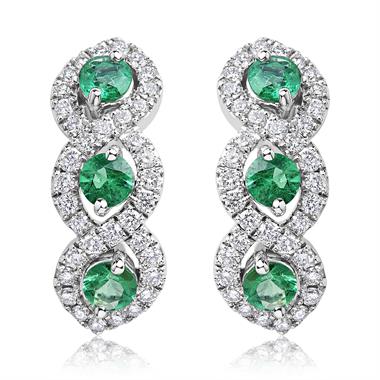 Oriana 18ct White Gold Emerald and Diamond Semi Hoop Earrings thumbnail