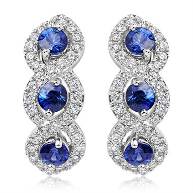 Oriana 18ct White Gold Sapphire and Diamond Semi Hoop Earrings thumbnail