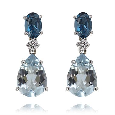 Sweet Pea 18ct White Gold Blue Topaz and Aquamarine Drop Earrings thumbnail