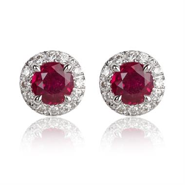 Camellia 18ct White Gold Ruby and Diamond Halo Stud Earrings thumbnail