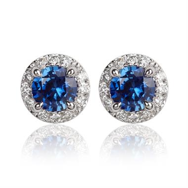 Camellia 18ct White Gold Sapphire and Diamond Halo Stud Earrings thumbnail 