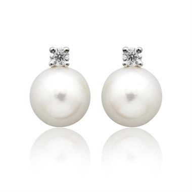 18ct White Gold South Sea Pearl and Diamond Stud Earrings thumbnail