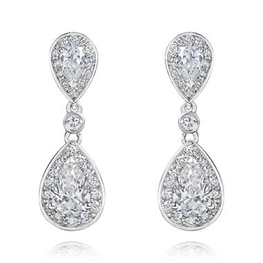 18ct White Gold Round and Pear Shape Diamond Drop Earrings 1.00ct thumbnail