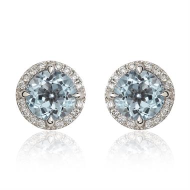 Camellia 18ct White Gold Blue Topaz and Diamond Halo Stud Earrings thumbnail 