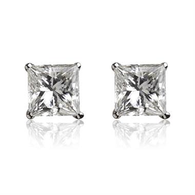 18ct White Gold Princess Cut Diamond Solitaire Stud Earrings 0.20ct thumbnail