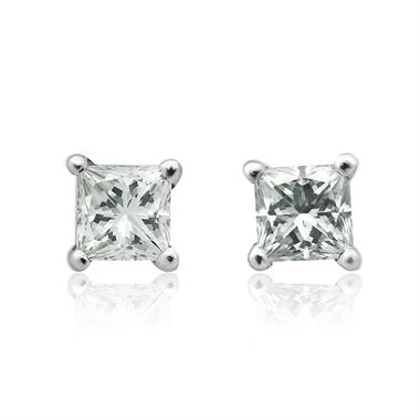 18ct White Gold Princess Cut Diamond Solitaire Stud Earrings 0.50ct thumbnail 