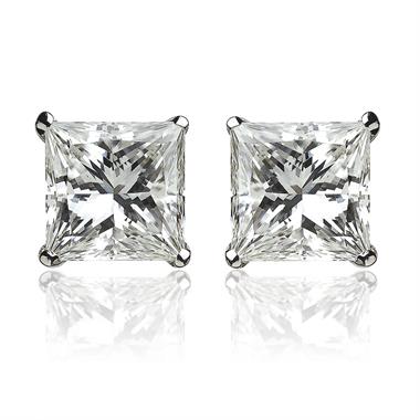 18ct White Gold Princess Cut Diamond Solitaire Stud Earrings 1.00ct thumbnail