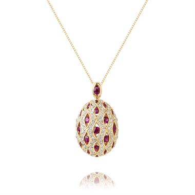 18ct Yellow Gold Cocoon Design Ruby and Diamond Pendant thumbnail