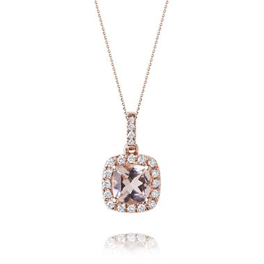 18ct Rose Gold Cushion Cut Morganite and Diamond Pendant thumbnail