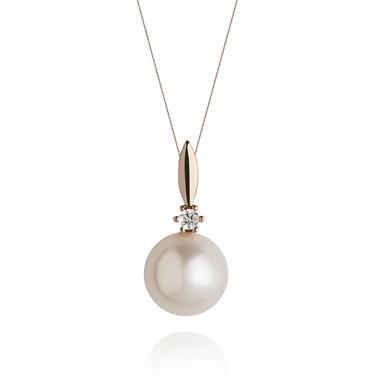 18ct Rose Gold Freshwater Pearl and Diamond Pendant thumbnail