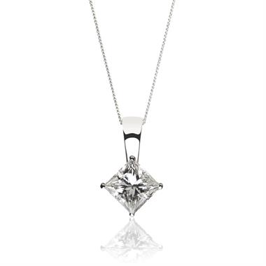 18ct White Gold Princess Cut Diamond Solitaire Pendant 0.50ct thumbnail 