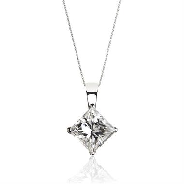 18ct White Gold Princess Cut Diamond Solitaire Pendant 0.25ct thumbnail 