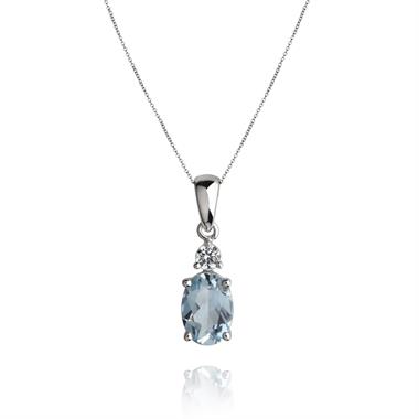 18ct White Gold Oval Aquamarine and Diamond Drop Pendant thumbnail