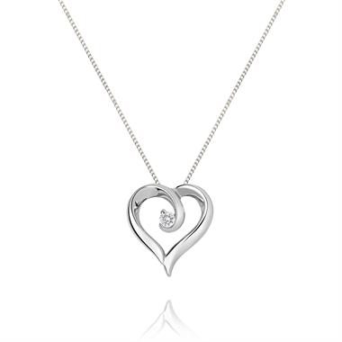 18ct White Gold Heart Design Diamond Pendant 0.03ct thumbnail