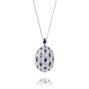18ct White Gold Sapphire and Diamond Cocoon Shape Pendant thumbnail