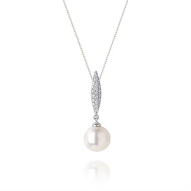 18ct White Gold Pearl and Diamond Marquise Shape Pendant thumbnail