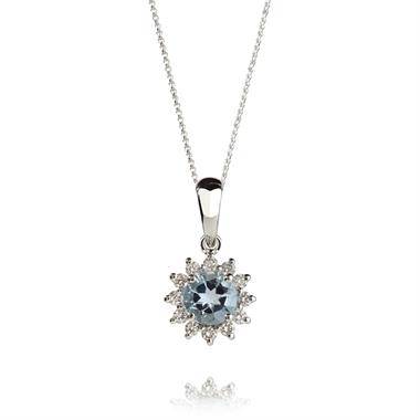 18ct White Gold Aquamarine and Diamond Cluster Pendant thumbnail