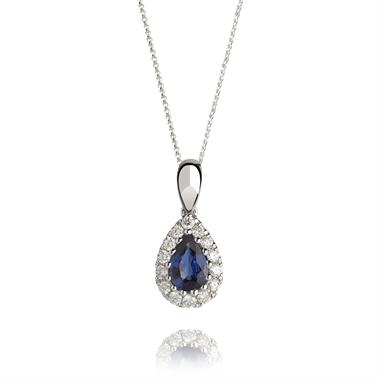 18ct White Gold Pear Shape Sapphire and Diamond Pendant thumbnail