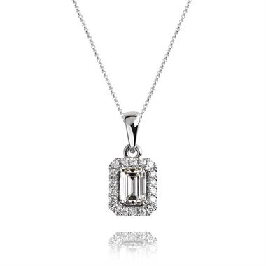 18ct White Gold Emerald Cut Diamond Halo Pendant thumbnail