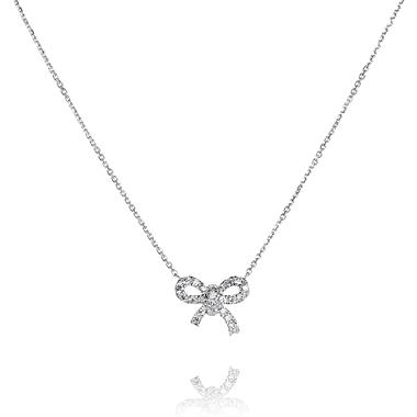 18ct White Gold Diamond Bow Necklace thumbnail