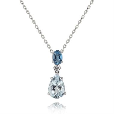 Sweet Pea 18ct White Gold Aquamarine, Blue Topaz and Diamond Necklace thumbnail