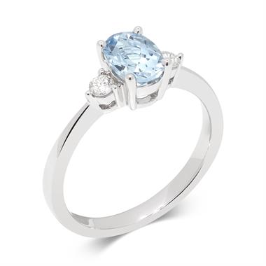 18ct White Gold Aquamarine and Diamond Three Stone Ring thumbnail
